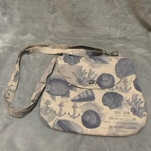 Nautical Women's Crossbody Bag Beige Blue Sea Life Canvas Adjustable Strap